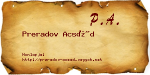 Preradov Acsád névjegykártya